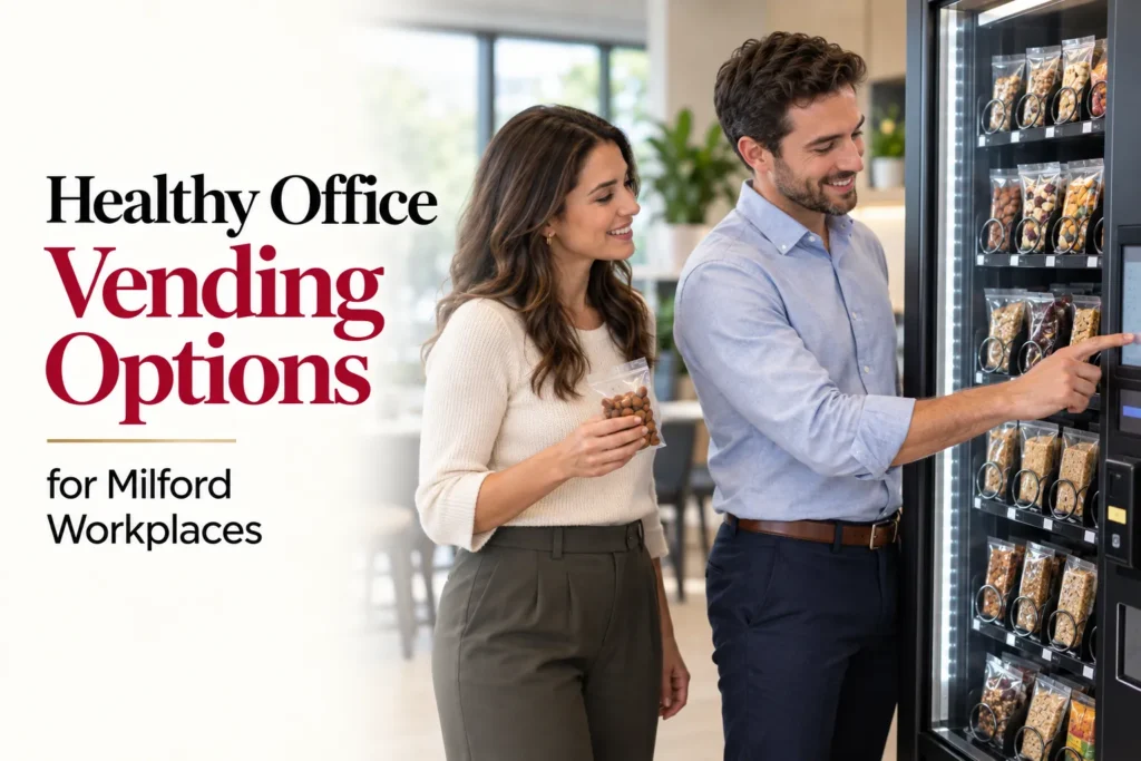 Employees choosing healthy vending snacks