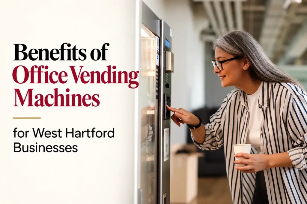 Woman using an office vending machine