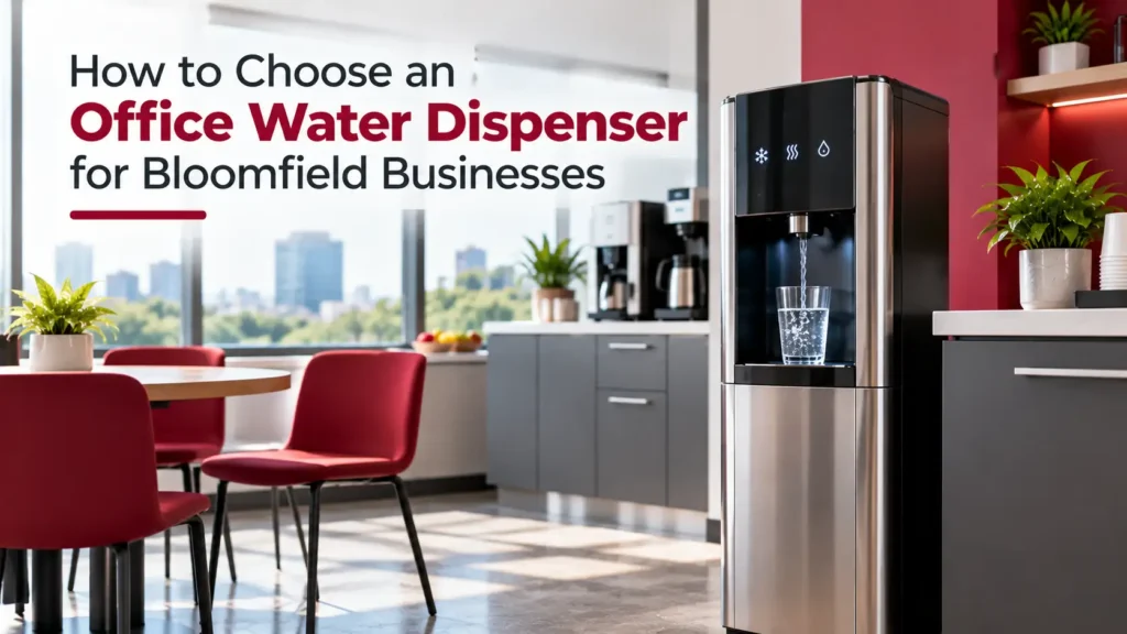 Office water dispenser in a modern Bloomfield workplace break room
